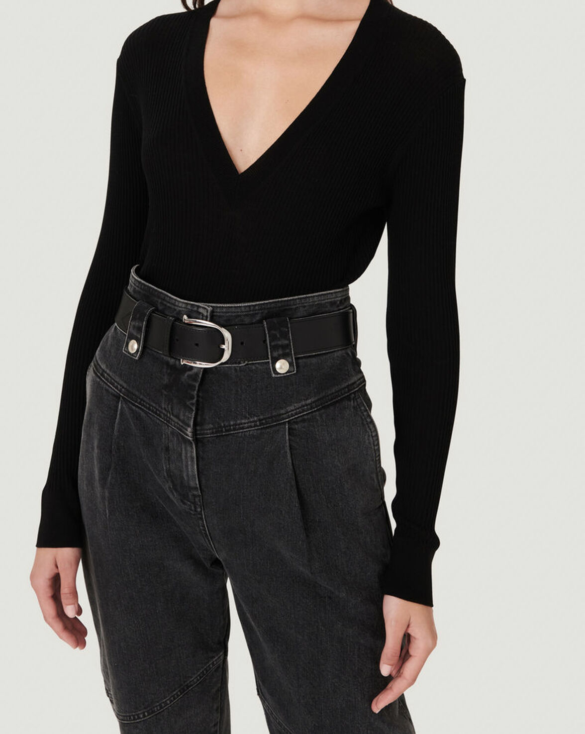 ELAKIS RIBBED V NECK SWEATER image number null